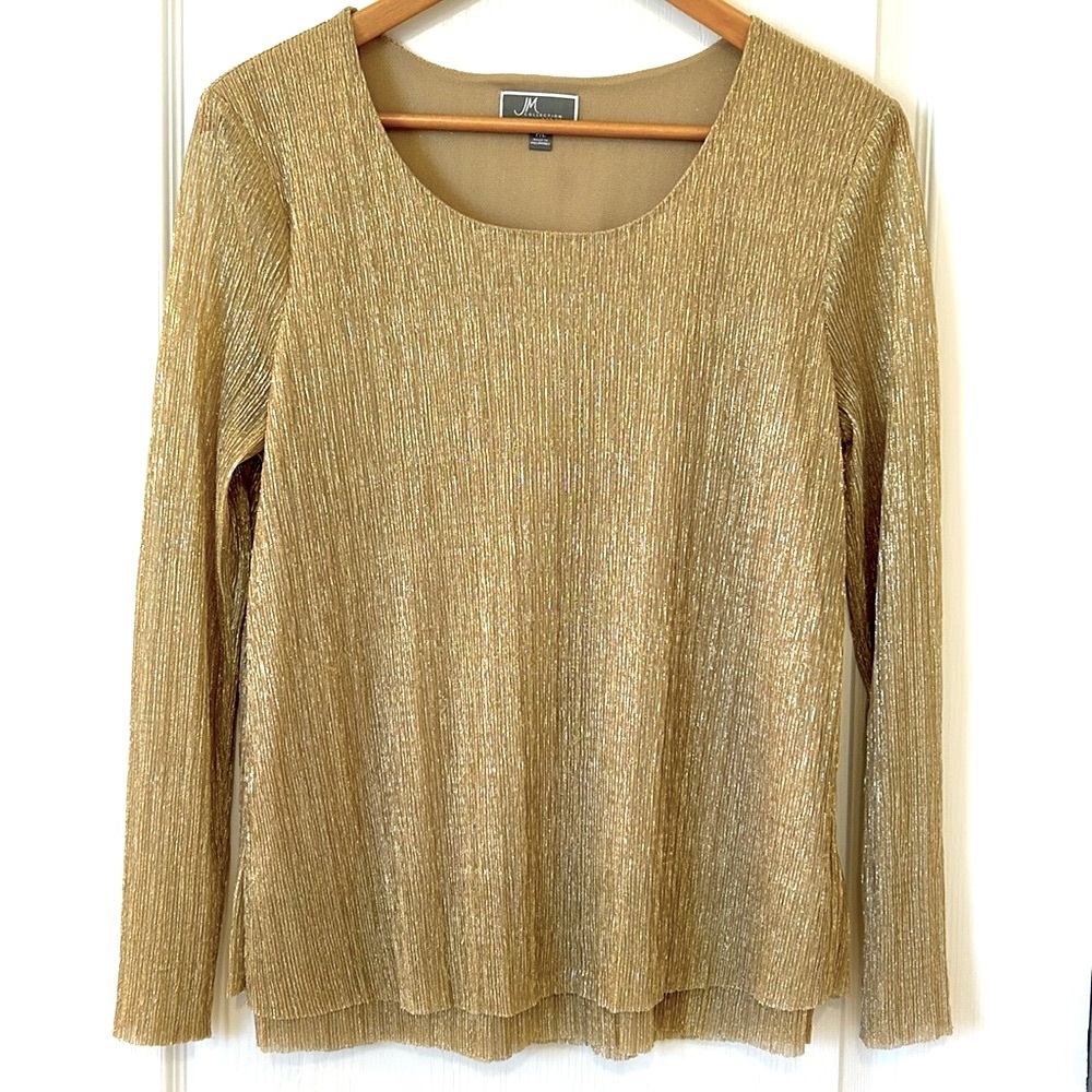 JM Collection Shimmery Golden Blouse PL